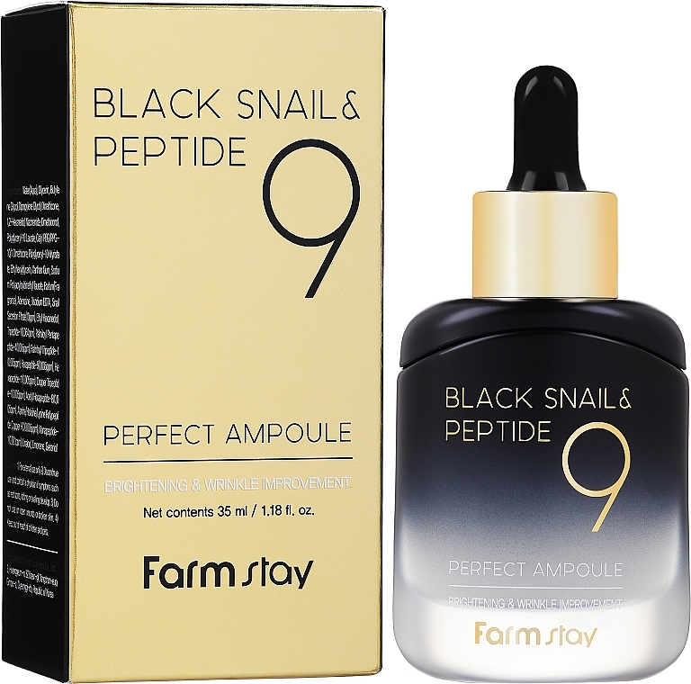 Омолоджувальна сироватка з чорним равликом і пептидами - Farmstay Black Snail & Peptide 9 Perfect Ampoule — фото N1