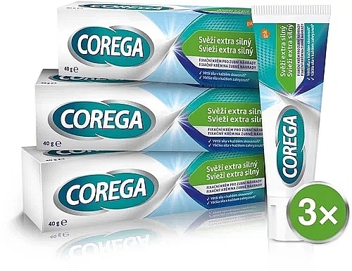 Набор - Corega Extra Strong Fresh Mint Trio (fix/cr/3x40g) — фото N1