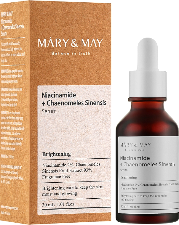 Освітлювальна сироватка з ніацинамідом та хеномелесом - Mary & May Niacinamide + Chaenomeles Sinensis Serum — фото N2