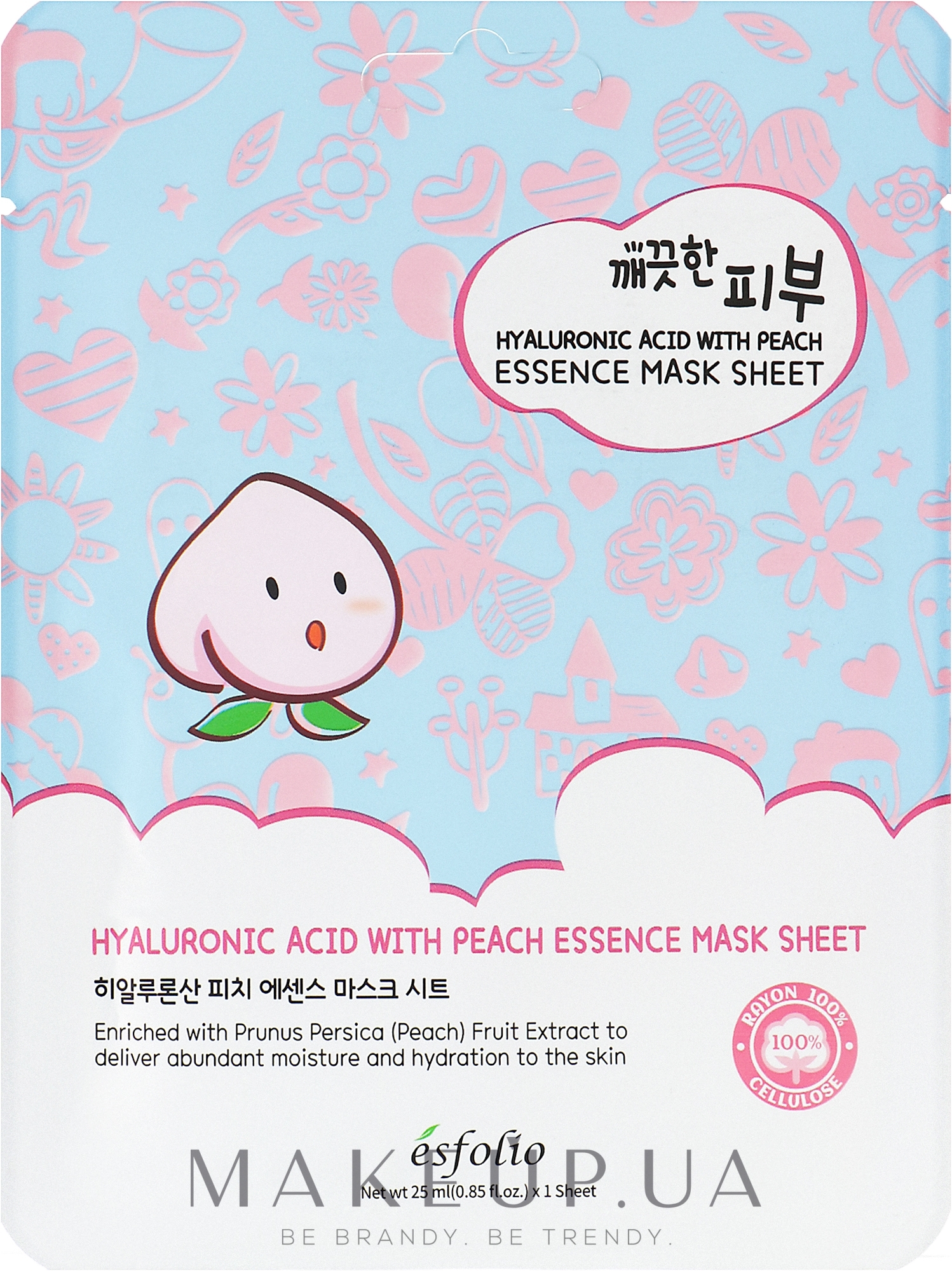 Тканевая маска для лица с гиалуроновой кислотой и персиковой эссенцией - Esfolio Hyaluronic Acid With Peach Essence Mask Sheet — фото 25ml
