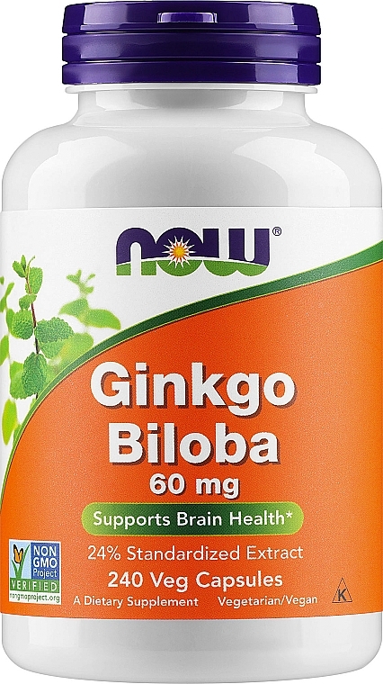 Натуральна добавка Гінкго Білоба, 60 мг - Now Foods Ginkgo Biloba — фото N1