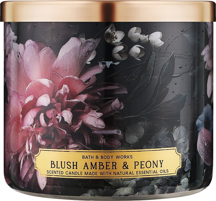 Аромасвеча 3-х фитильная - Bath and Body Works Blush Amber & Peony Candle — фото N1