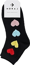 Духи, Парфюмерия, косметика Женские хлопковые носки, 1 пара, черные с разноцветными сердечками - Moraj