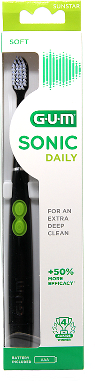 Електрична зубна щітка, м'яка, чорна - G.U.M Sonic Daily — фото N1