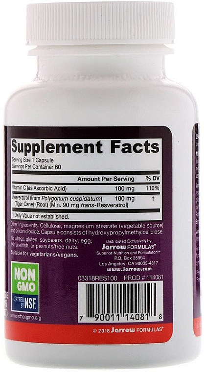 Харчові добавки - Jarrow Formulas Resveratrol, 100 mg — фото N2