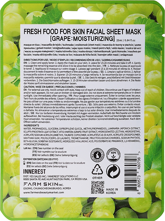 Тканевая маска для лица "Виноград" - Superfood for Skin Farmskin Fresh Food Grape Mask — фото N2