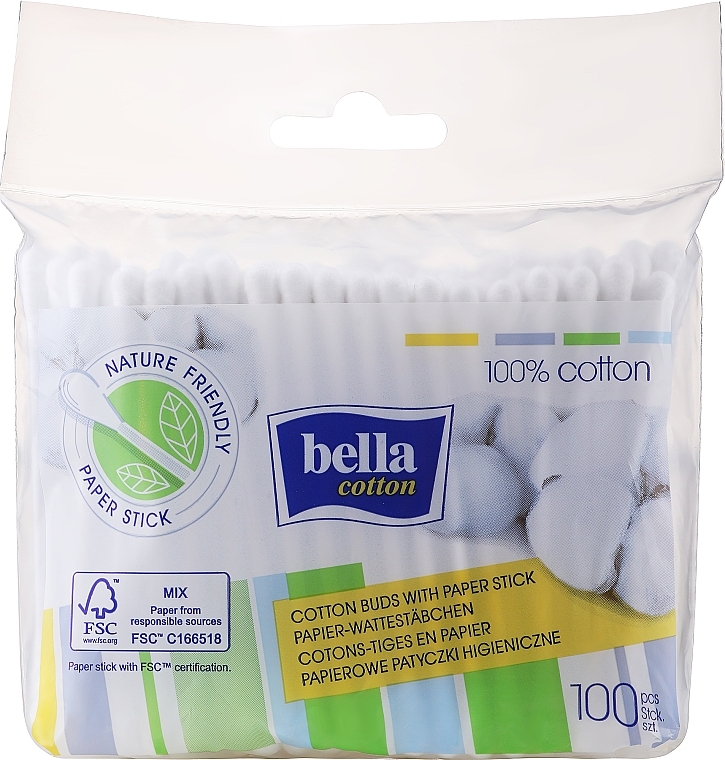 Ватные палочки в полиэтиленовой упаковке, 100шт - Bella — фото N2