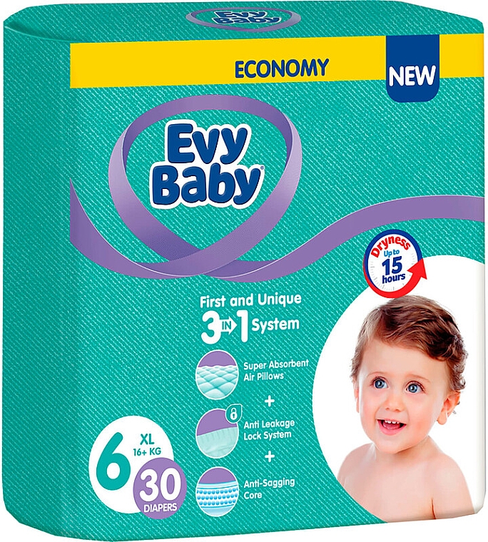 Подгузники детские XL, 16+ кг, 30 шт. - Evy Baby  — фото N1