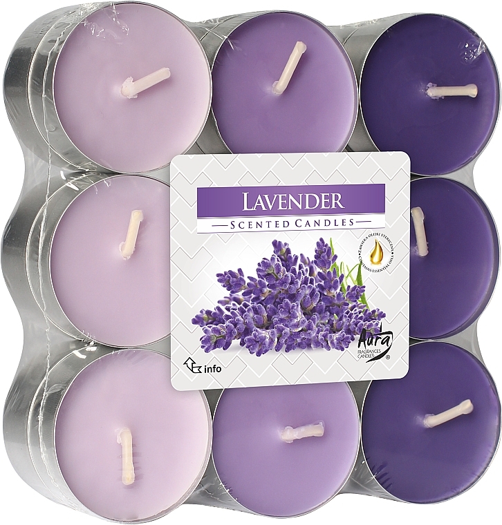 Чайні свічки "Лаванда", 18 шт. - Bispol Lavender Scented Candles — фото N1