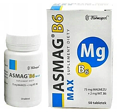 Духи, Парфюмерия, косметика Пищевая добавка "Asmag B6 Max", 75 mg + 2 mg, таблетки - Farmapol