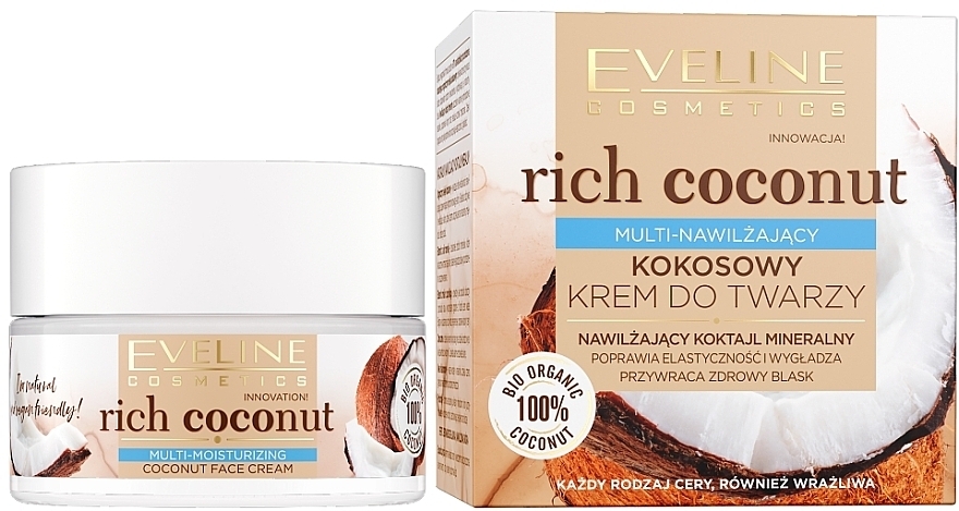 Зволожувальний крем для обличчя з кокосом - Eveline Cosmetics Rich Coconut Face Cream — фото N1