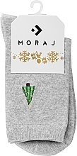 Носки женские длинные с рождественской вышивкой, серые с елочкой - Moraj — фото N1
