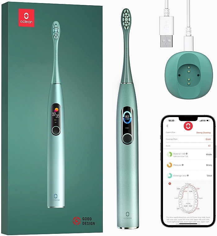Розумна зубна щітка Oclean X Pro Green - Oclean X Pro Mist Green (OLED) (Global) — фото N1