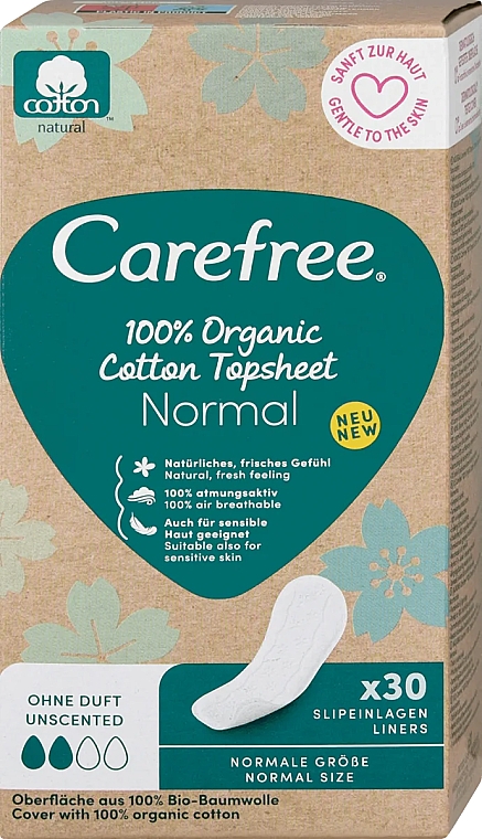 Гігієнічні щоденні прокладки, 30 шт. - Carefree 100% Organic Cotton Normal — фото N1