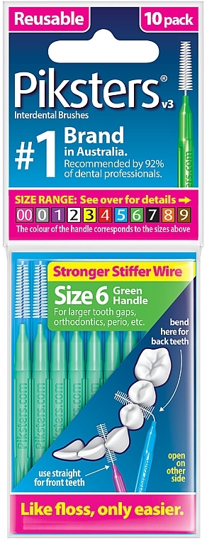 Межзубные ершики 6, зеленые, 10 шт. - Piksters Interdental Brushes Green Size 6 — фото N1