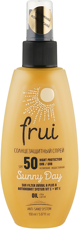 Солнцезащитный спрей - Frui Sunny Day Sun filter Uvinul A Plus B Antioxidant System Vit C + Vit E SPF 50 — фото N1