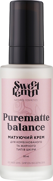 Матуючий крем “PureMatte Balance” для комбінованого та жирного типів шкіри - Sweet Lemon Face Cream — фото N1
