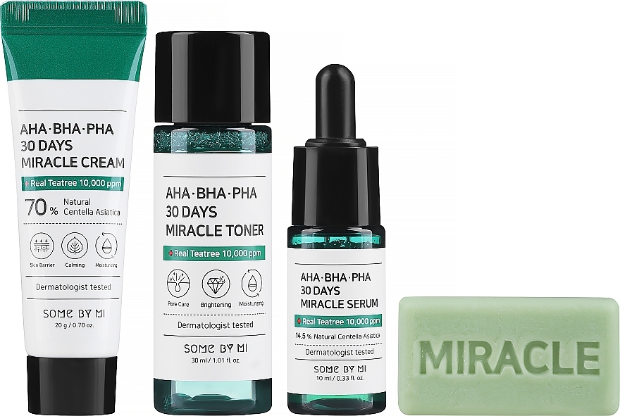 Набор - Some By Mi AHA BHA PHA 30 Days Miracle Mini Set (soap/30ml + ton/mini/30ml + ser/mini/10ml + f/cr/mini/20g) — фото N2