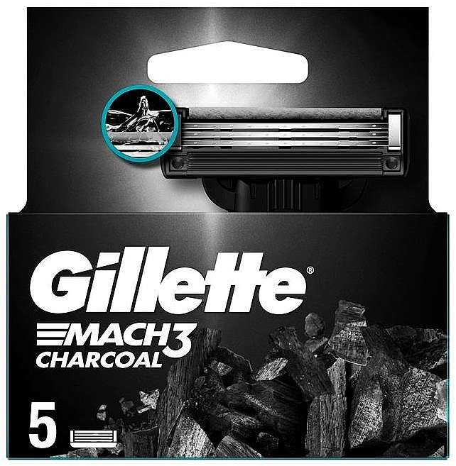Сменные кассеты для бритья, 5 шт. - Gillette Mach3 Charcoal — фото N1