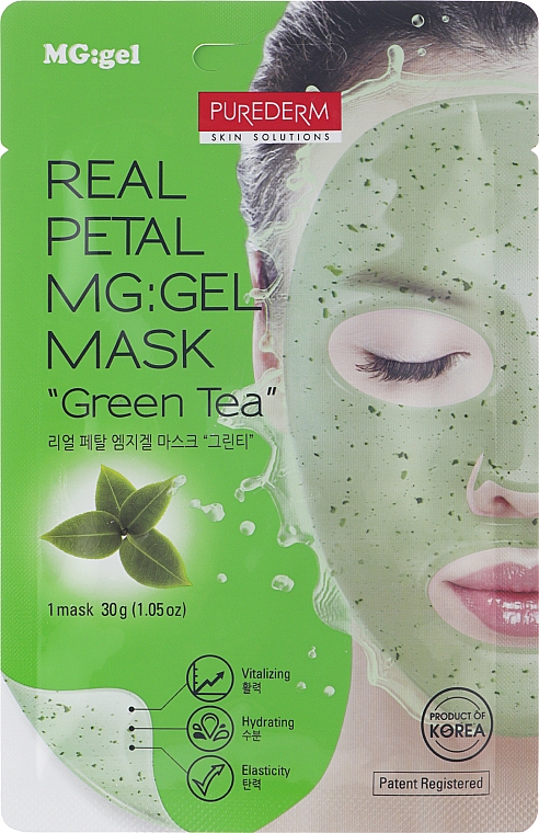 Гидрогелевая маска для лица "Зеленый чай" - Purederm Real Petal MG:Gel Mask Green Tea — фото N1