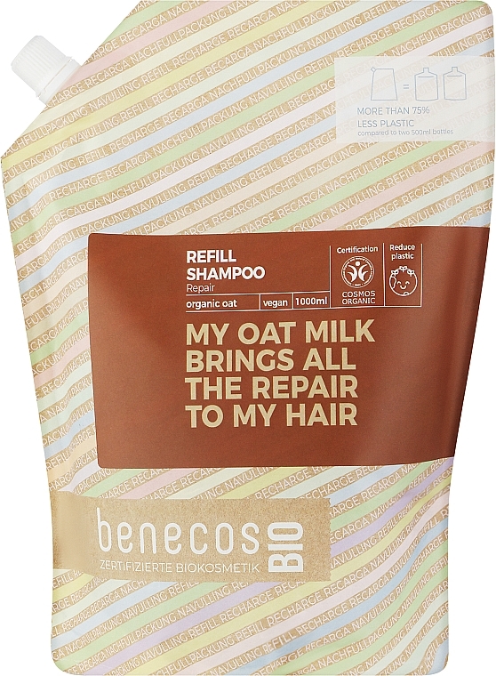 Шампунь для волос - Benecos Repair Organic Oat Shampoo Refill (дой-пак) — фото N1