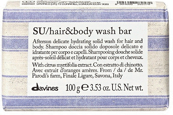 Тверде мило для тіла та волосся після сонця - Davines SU Hair & Body Wash Bar — фото N1