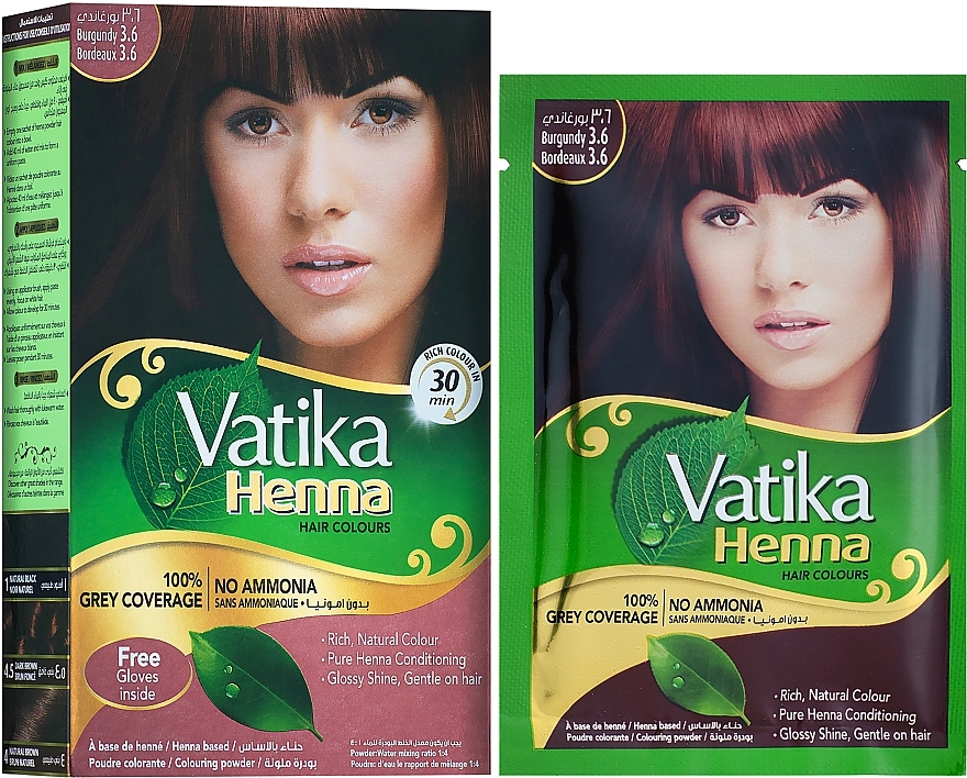 УЦЕНКА Натуральная краска для волос - Dabur Vatika Henna Hair Colours * — фото N1