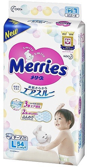 Подгузники для детей L (9-14 кг), 54шт - Merries — фото N2