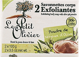 Відлущувальне мило для тіла, з пудрою оливкових кісточок - Le Petit Olivier 2 Exfoliating body soap with Olive pit powder — фото N1
