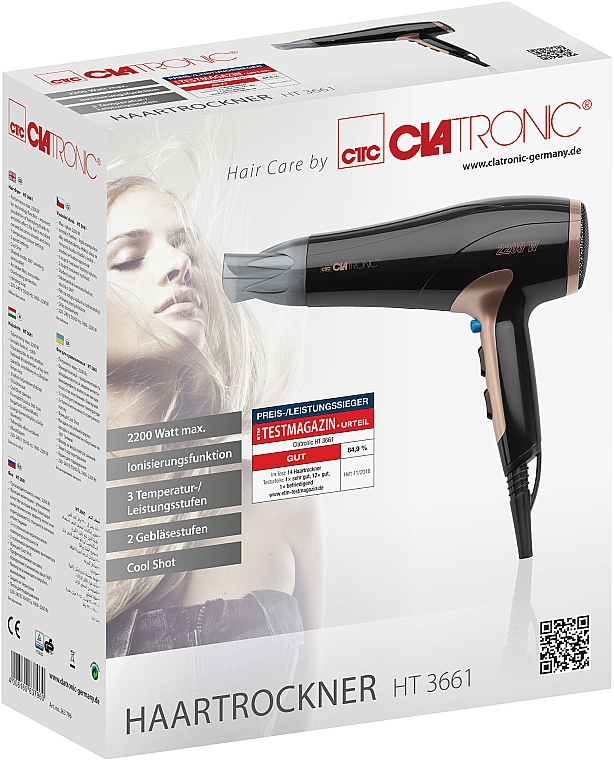 Фен для волосся 2200 W, HT 3661, чорний - Clatronic Hair Dryer — фото N4