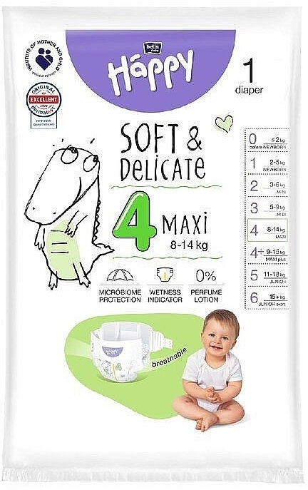 Дитячі підгузки 8-14 кг, розмір 4 Maxi, 1 шт. - Bella Baby Happy Soft & Delicate — фото N1