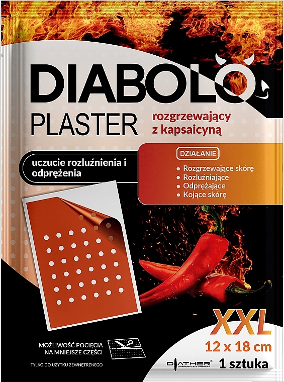 Зігрівальний пластир із капсаїцином, 12х18 см - Diather Diagnostics & Therapy Diabolo Plaster — фото N1