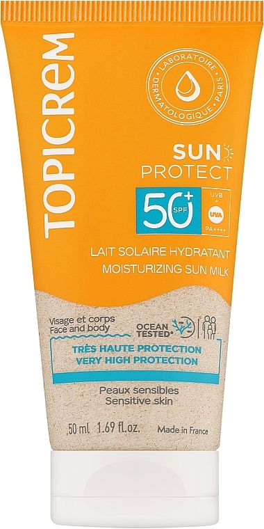 Увлажняющее солнцезащитное молочко для тела SPF50+ - Topicrem Sun Protect Moisturuzung Sun Milk — фото N1