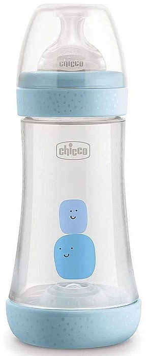 Пляшечка для годування пластикова "Perfect 5" із силіконовою соскою 2м+ 240 мл, блакитна - Chicco — фото N1