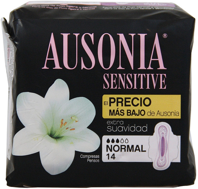 Гигиенические прокладки, 14 шт - Ausonia Sensitive Normal With Wings — фото N1