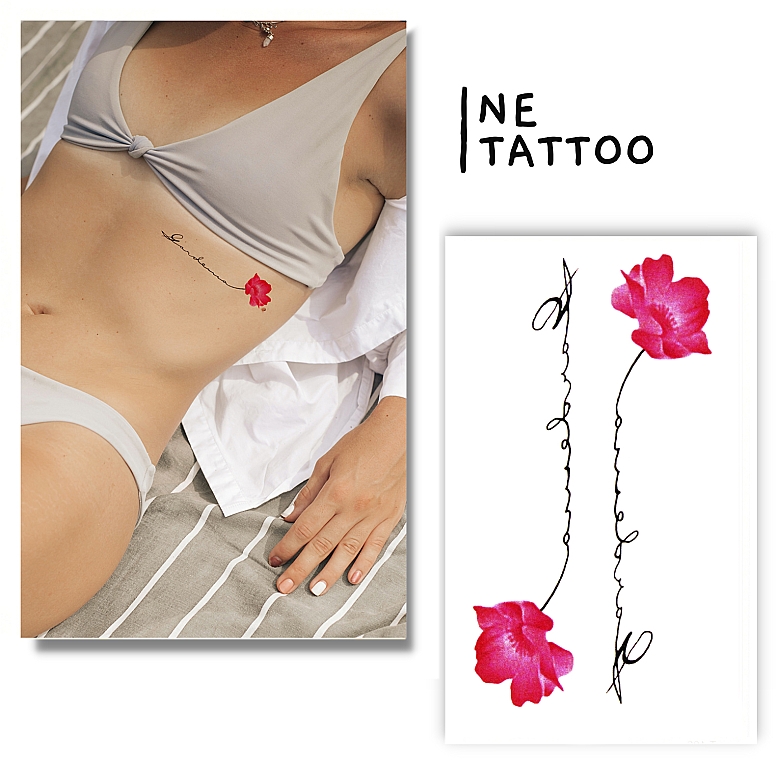 Временное тату «Розовые маки с надписью» - Ne Tattoo — фото N1