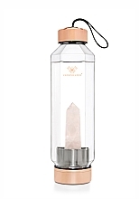 Стеклянная бутылка для воды с розовым кварцем, 650 мл - Crystallove Hexagon Pink Quartz Bottle — фото N1