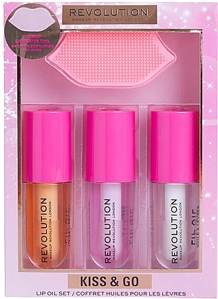 Набор - Makeup Revolution Kiss & Go Glaze Lip Care Gift Set (lip/gloss/3x4.5ml + acc/1pc) — фото N1