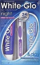 Духи, Парфюмерия, косметика Набор с фиолетовой зубной щеткой - White Glo Night & Day Toothpaste (t/paste/65ml + t/gel/65ml + toothbrush)