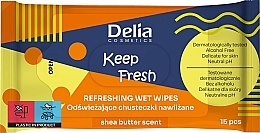 Влажные салфетки с ароматом масла ши, 15 шт. - Delia Keep Fresh Refreshing Wet Wipes Shea Butter Scent — фото N1