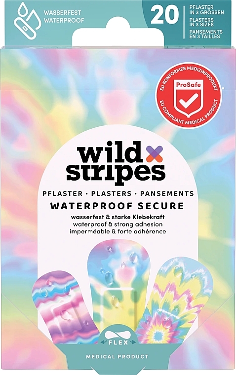 Набор водостойких пластырей, 20 шт. - Wild Stripes Plasters Waterproof Secure Rainbow — фото N1