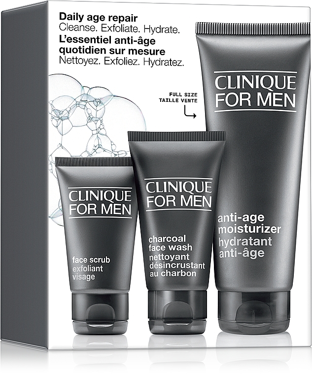 Набір для чоловіків антивіковий для догляду за шкірою обличчя - Clinique For Men Daily Age Repair Set (f/wash/50ml + f/scr/30ml + moisturizer//100ml) — фото N1