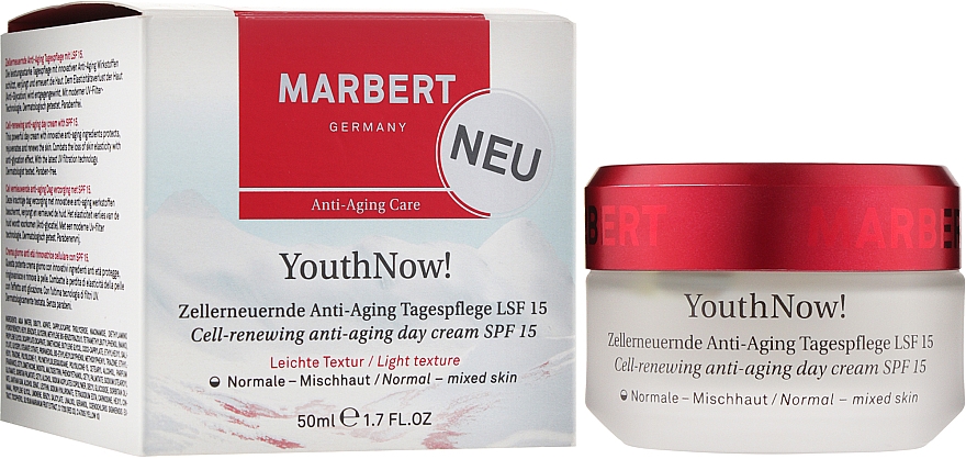 Омолоджувальний денний крем - Marbert YouthNow! Cell-Renewing Anti-Aging Day Care SPF 15 — фото N2