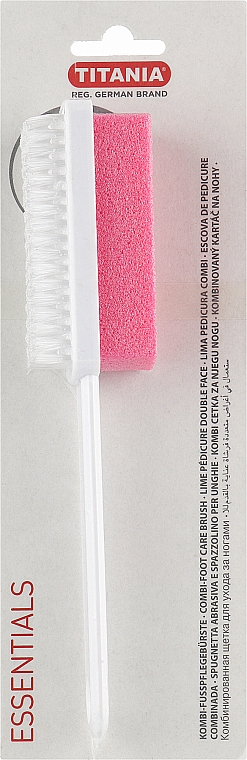 Щетка-пемза педикюрная комбинированная, 7066, на длинной ручке, розовая - Titania