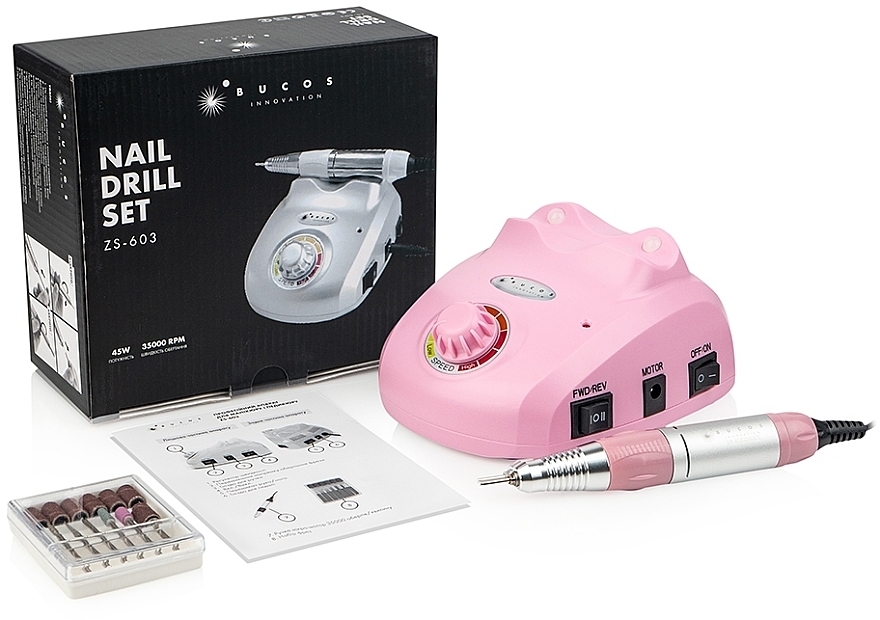 Фрезер для маникюра и педикюра, розовый - Bucos Nail Drill Pro ZS-603 Pink — фото N6