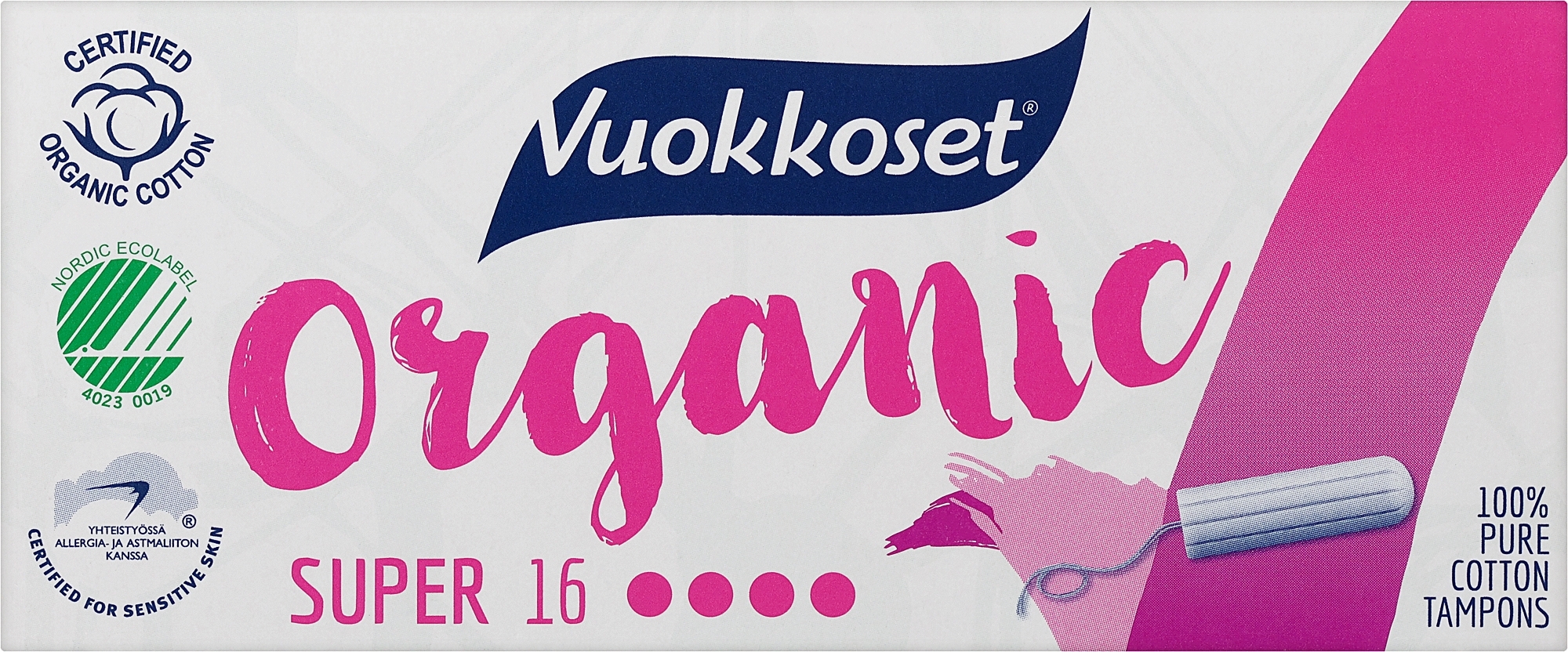 Тампоны органические без аппликатора, 16шт - Vuokkoset Organic Super Tampons — фото 16шт