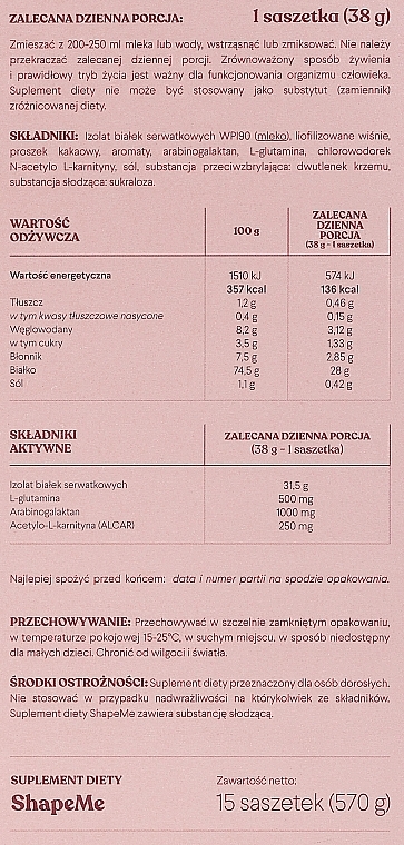 Питательный протеиновый коктейль с шоколадно-вишневым вкусом - HealthLabs ShapeMe — фото N3