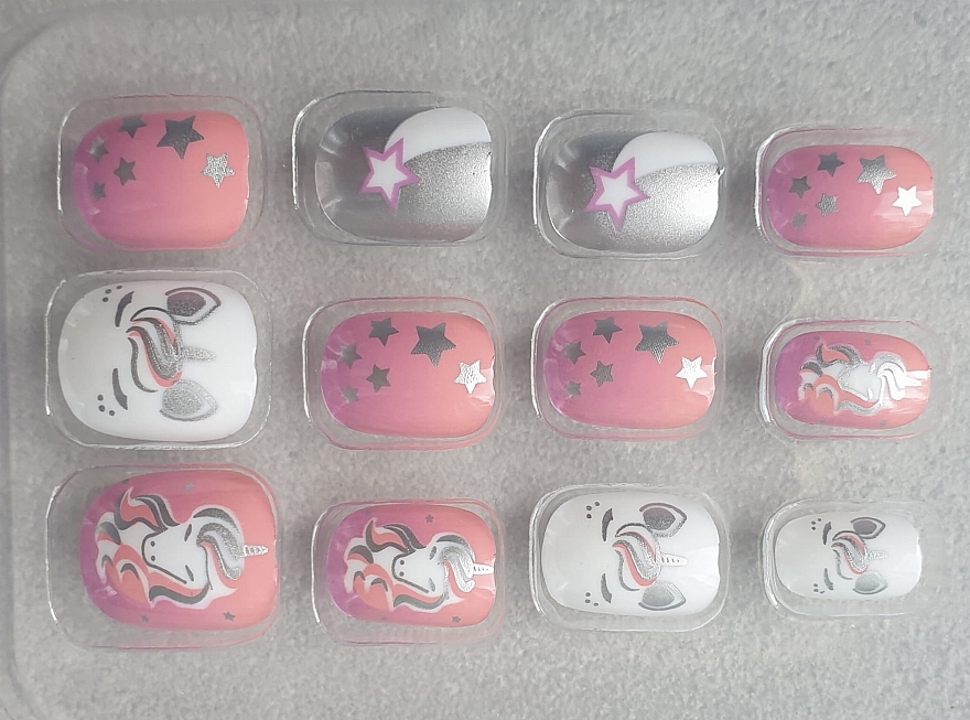 Накладные самоклеящиеся ногти для детей "Серебристый единорог", 974 - Deni Carte Tipsy Kids  — фото N4