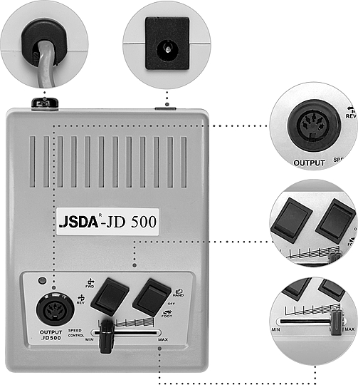 Фрезер для маникюра и педикюра, серебристый - NeoNail Professional JSDA Nail Drill JD 500 Silver 35W — фото N3