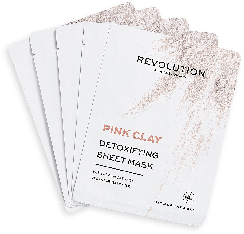 Набор тканевых масок - Revolution Skincare Pink Clay Detoxifying Sheet Mask (f/mask/5pcs) — фото N1